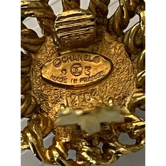 Vintage Chanel Earrings Gold Tone Round Faux Pearl Clip On 90s Authentic READ - Picture 8 of 16